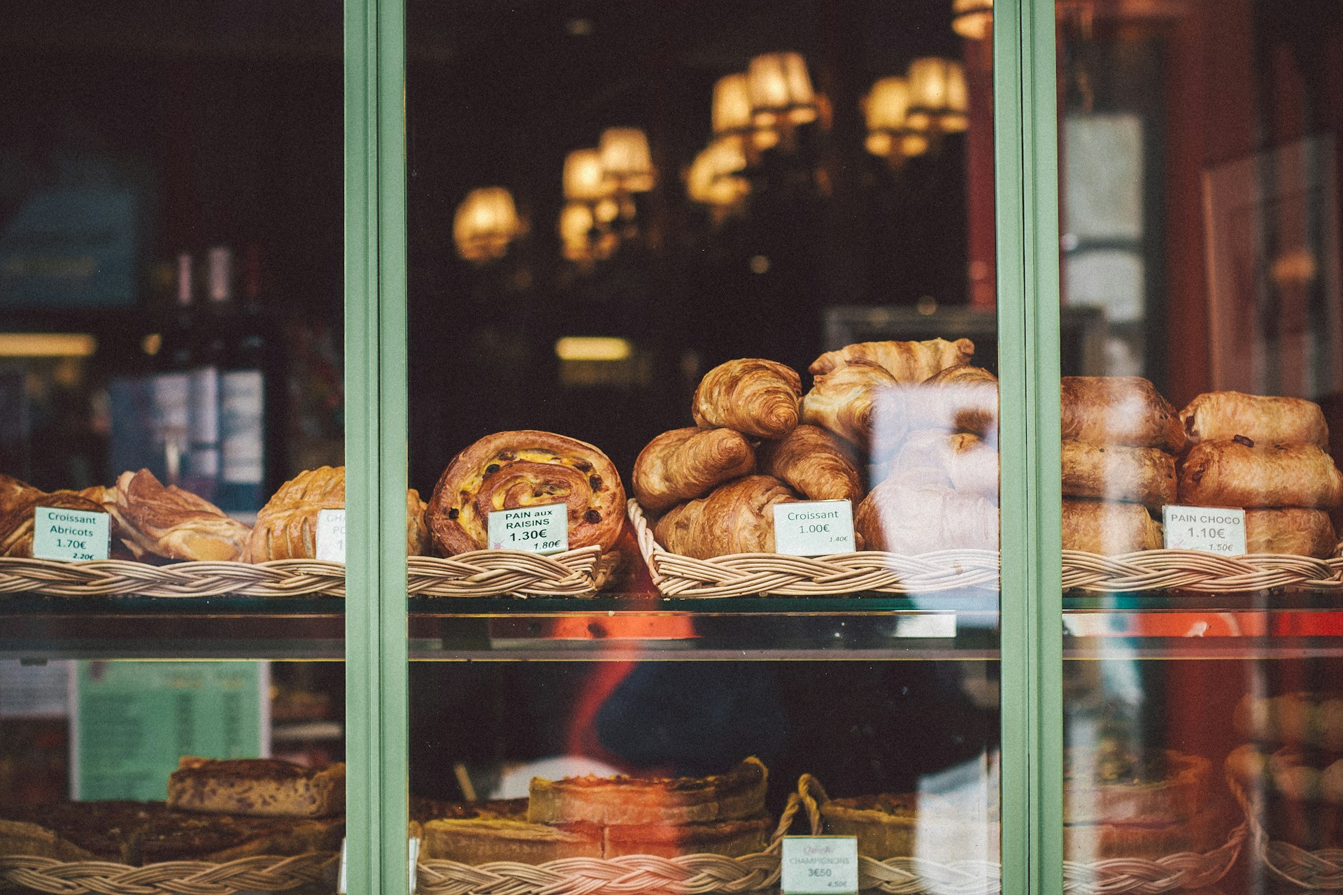 Artisan bread displayed in the window